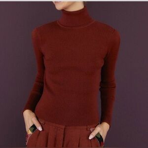 FARM Rio Women’s Brown Knit Blouse Sweater Turtleneck Sz XS